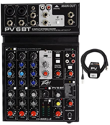 Package: Peavey PV 6BT PV6BT Pro Audio Mixer With 2 Mic Inputs, Bluetooth