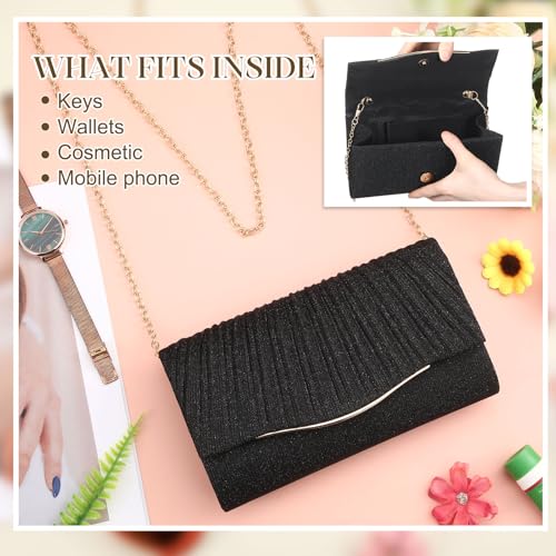 Image of Clutch Purses for Women Evening Bag Formal Dressy | Crossbody Bag with Metal Chain, Stylish Clutch, Pleated Style, Polyester, for Wedding, Prom, Cocktail Party