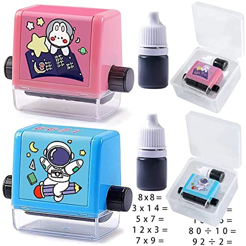 Homefantasy Math Practice Tool,2 PCS Teaching Stamp,Roller Stamp,Digital Teaching Stamp,Calculation Math Stamp,Within 100 Teaching Math Practice Questions,pour L'apprentissage et L'éducation