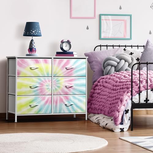 Sorbus Dresser with Fabric Drawers & Wood Top (6 Drawer, Light Tie-dye) - image 2