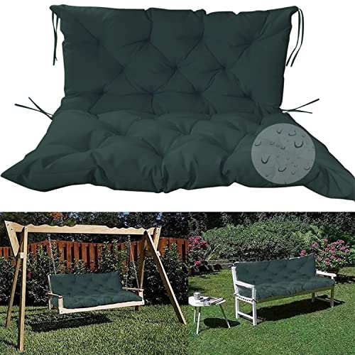 Cojín de banco de madera impermeable con respaldo para exteriores, 2 y 3 plazas, con lazos antideslizantes, para columpio, hamaca, tumbona, muebles de patio, 150 x 100 x 10 cm, color verde oscuro