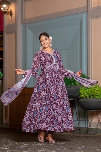 Image of KD Women's Anarkali Floral Printed Kurta Pent Set with Dupatta Anarkali Kurta for Women | Kurta Set | Ethnic Set | Dupatta Set