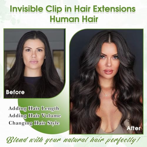 Image of Clip in Hair Extensions Real Human Hair 22inch 8pcs /75g Seamless Invisible Human Hair Clip in Extensions for Women Natural Black Brazilian Straight Virgin Human Hair Extensions Clip ins Double Weft