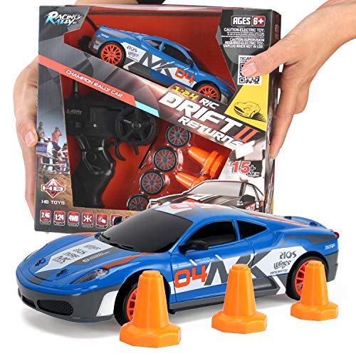 Image of RC Drift Car 1 /24 2.4GHz 4WD Remote Control Sport Racing On-Road Vehicle with LED Light, Batteries and Drift Tires (Blue 460)