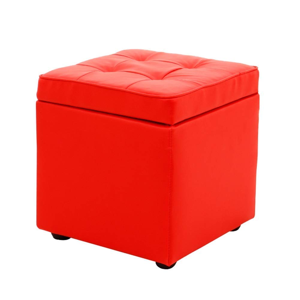 Pouf de rangement gain de place en tissu rouge résistant