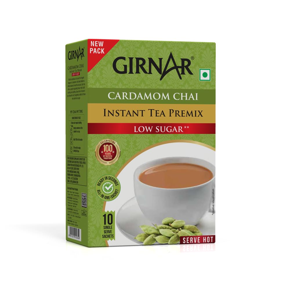 GIRNARKarak Chai 2in1 Instant Tea Premix with Cardamom | No Added Sugar/Sweetener | 10 Sachets (80g Box) | Authentic Indian Spiced Tea | Quick & Flavorful Chai