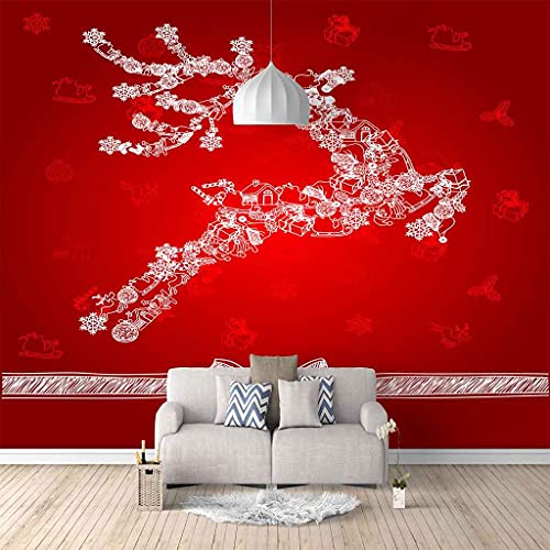 Papier peint auto-adhésif 3D poster mural élan de Noël abstrait 300x210cm pour chambre - 2