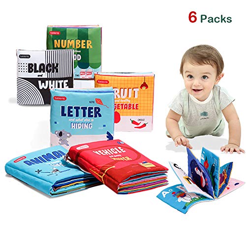beiens Pack of 6 Baby Soft Books, NonToxic Fabric Touch and Feel Crinkle