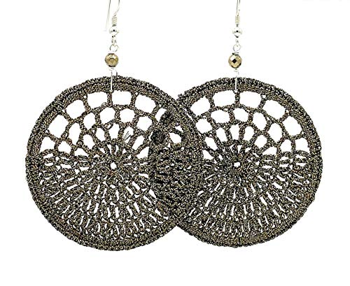 Uncinetto Orecchini all\' Uncinetto Bronzo e Pirite Dorata, Pendenti in Argento 925, Gioielli Boho, Regalo per Lei