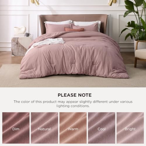 Image of Bedsure Full Comforter Set - Dusty Rose Soft Bedding for All Seasons, Cationic Dyed Bed Set, 3 Pieces, 1 Full Size Comforter (82 inchx86 inch) and 2 Pillow Shams (20 inchx26 inch+2 inch)