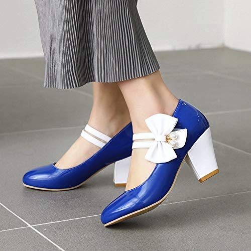 Caradise Womens Bow Chunky Mary Janes Round Toe Double Strap Pump3