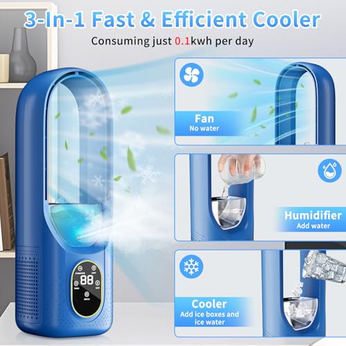 Mini Air Cooler - 3 in 1 Air Conditioner with Water Tank Touch Control - 3 Modes Portable Evaporative Air Cooler - AC Cooler Mist 6H Timer&6 Speeds - Quiet Small Swamp Cooler for R image 7