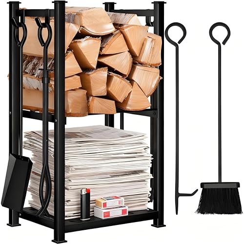 Amagabeli Kaminholzregal mit 4 Kaminwerkzeug 72x46x30cm Innen...