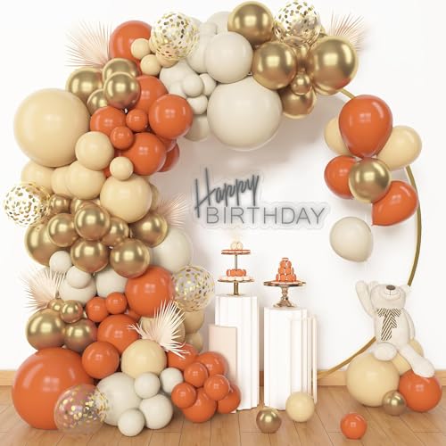 Archloon 156pcs Orange Balloon Garland Arch Kit Different Sizes 18 12 10 5inch White Pastel Orange Latex Metallic Gold Confetti Fall Thanksgiving Balloons for Baby Shower Birthday Party Decorations