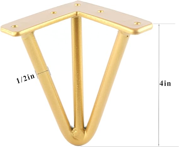 4 Inch Hairpin Legs Gold 1/2 Dia 3 Rods Furniture Table Feet 4PCS