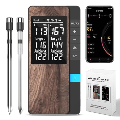 Pakinui Fleischthermometer Kabellos, Meat Grill Thermometer Mit Doppelsonde, Bluetooth...