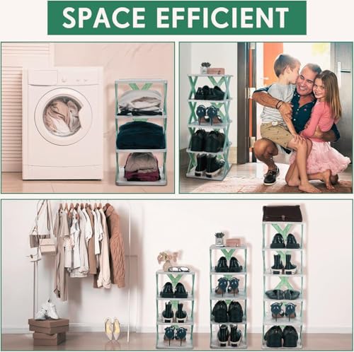 Image of 6 Layer Stackable Plastic Shoe Rack Shelf with Interlocking X-Frame Supports and Square Shelves, Multi-Tier Modular Storage Organizer for Shoes