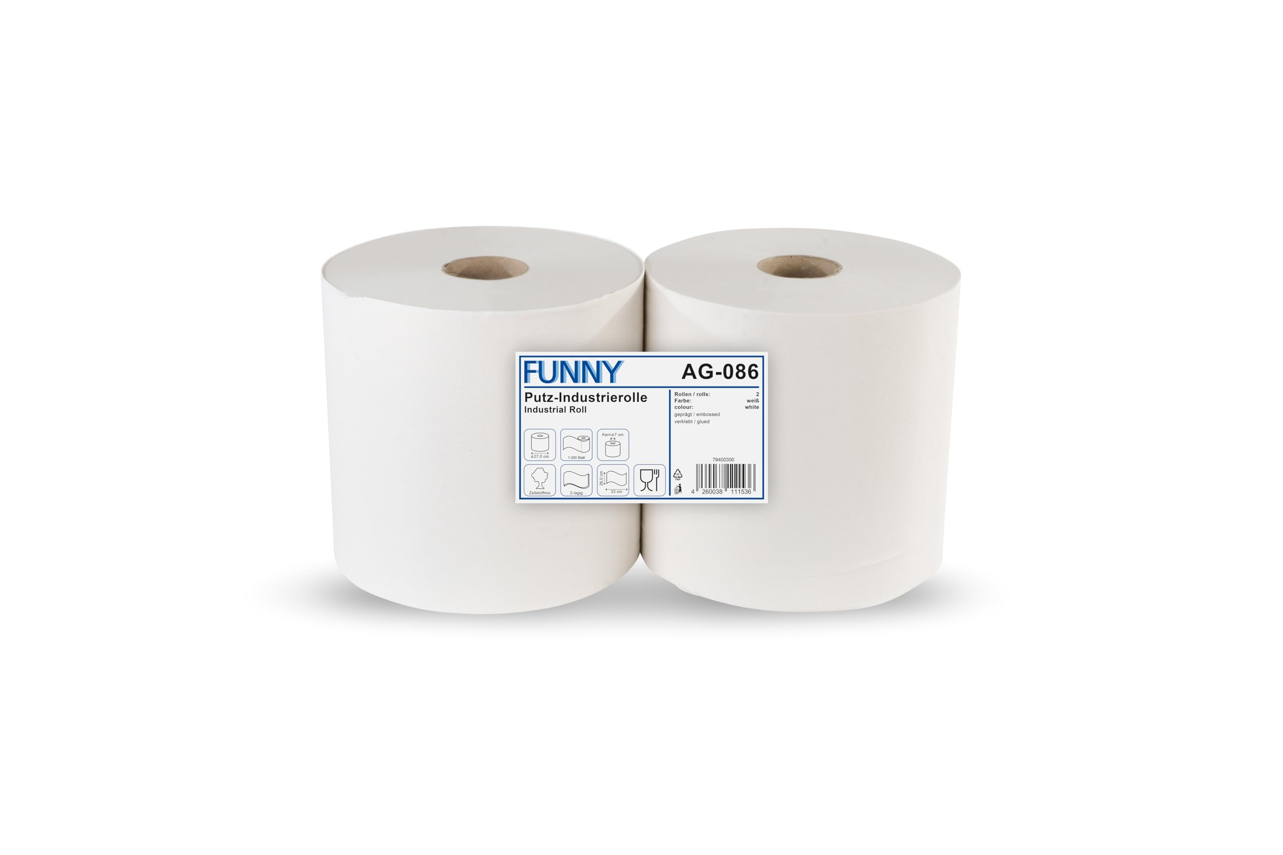 Funny Carta di pulizia Tovaglioli 2 Strati, bianco brillante circa 26 cm (2 rotoli di 1000 fogli)