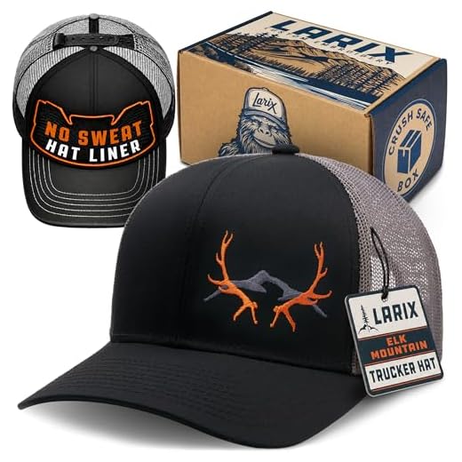LARIX Elk Mountain Black Gray Trucker Elk Hunting Hats for Men Hat with Horns