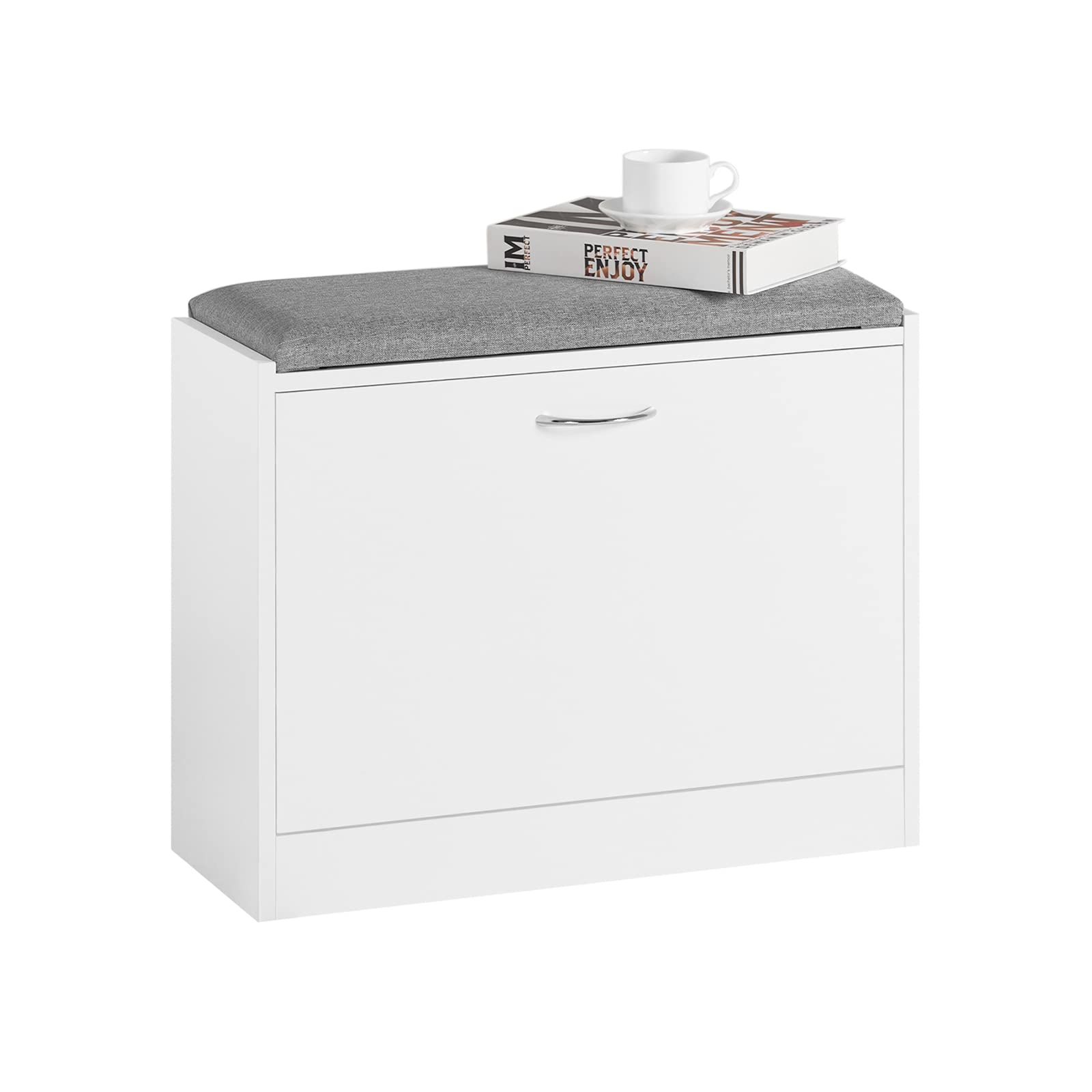 Panchina Scarpiera Con Ripiani Regolabili In Legno Bianco E Grigio 104x30x48 Cm 341171
