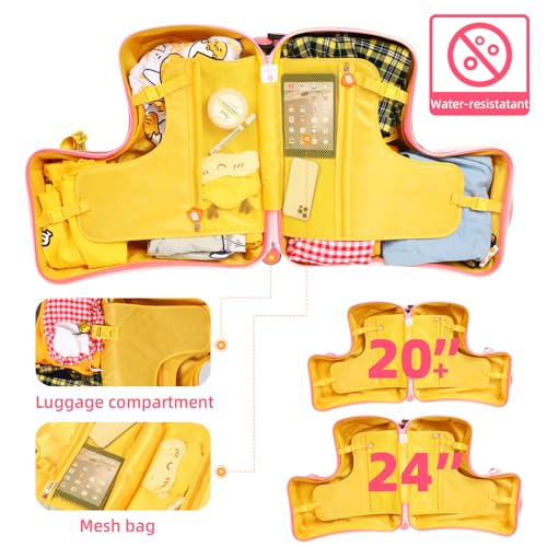 Kids' Lightweight Ride on Luggage with Spinner Wheels & Foldabe Design (Pink Duck, 24"+ Aged 3-12 Toddler)3