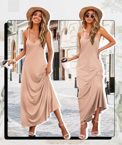 Image of Wolddress Womens Maxi Dress with Pockets 2026 Casual Strap Plus Size Loose Plain Long Office Summer Beach Travel Dresses S-5X