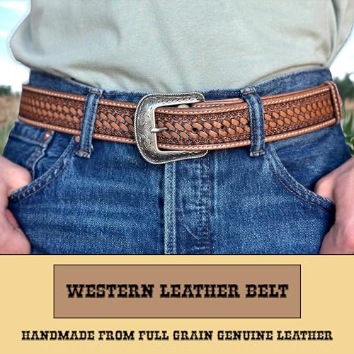 DANIEL'S ARTPLANET Western Belt for Men Full Grain One Piece Leather With Buckle Engraved Handmade Tooled 1.5”2