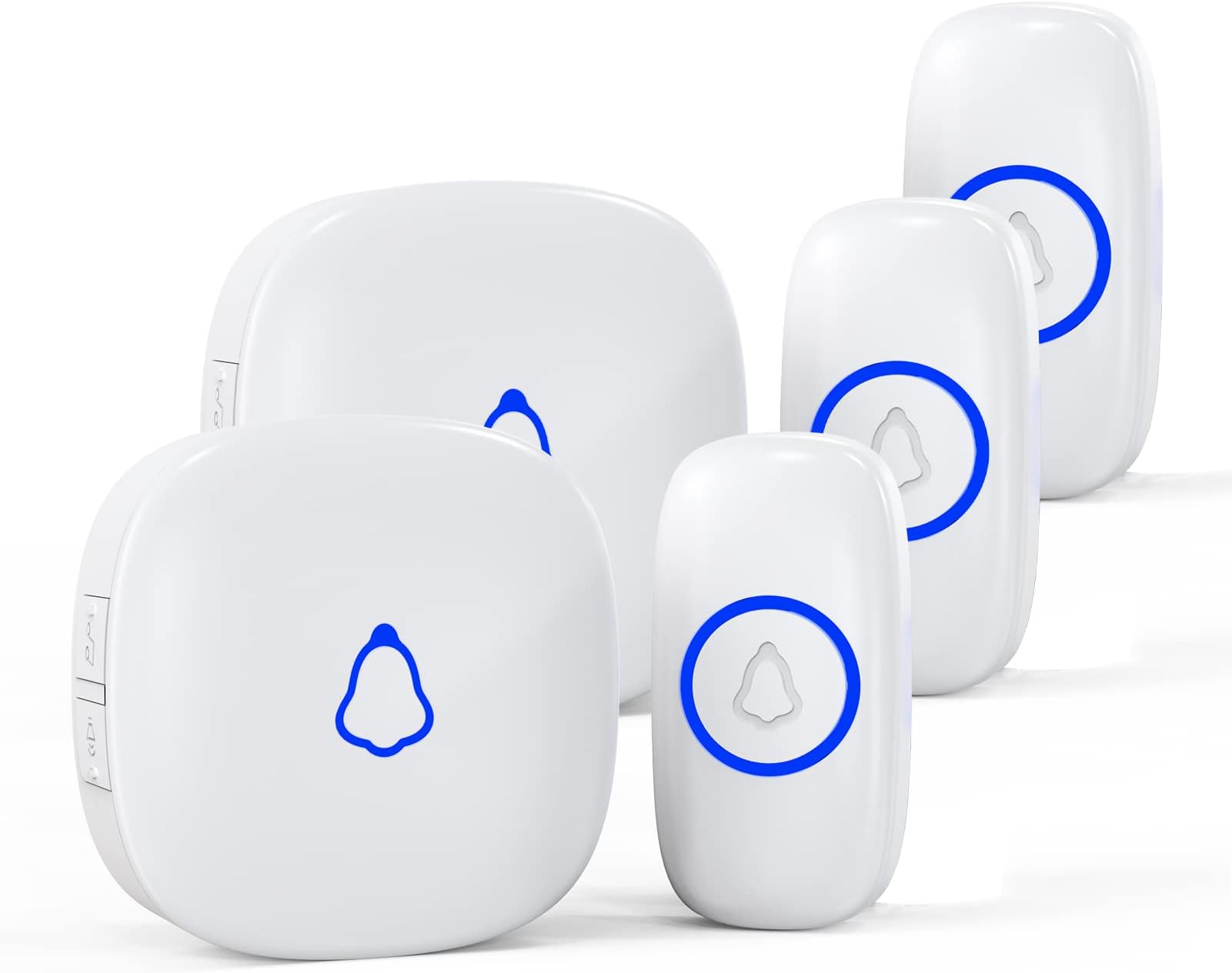 SECRUI Wireless Doorbell, Mini Door Bell Long Range 1000ft 58 Chimes 5 Volume Levels, White Doorbell with Led Blue light for Home/Classroom/Office