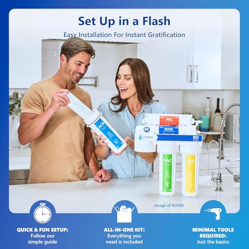 Image of Express Water Reverse Osmosis Water Filtration System with Alkaline & UV Filter - 11 Stage UV Water Filter - Under Sink Water Filter with Alkaline Filter for Added Essential Minerals - 100 GDP