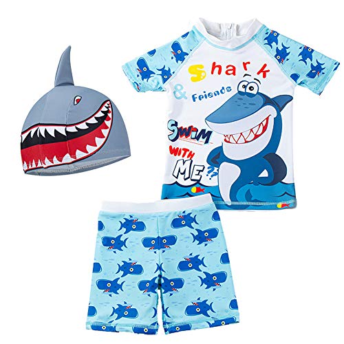 Baby Boys Two Piece Swimsuits Rash Guard Short Sleeve Pineapple Bathing Suit Swimwear Sets(Happy Shark, 18-24 Months)