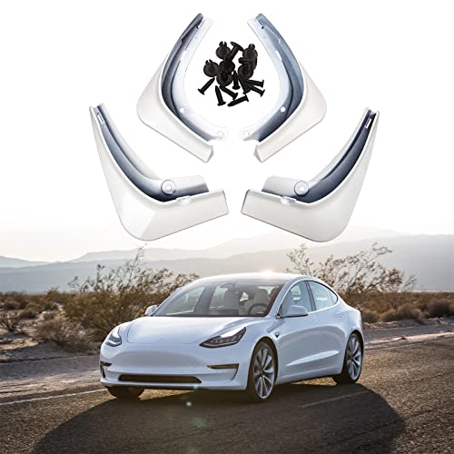 Image of Mud Flaps for Tesla Model 3 2016-2023 Splash Guards Front Rear Fender Protection Mudflaps No Need to Drill Holes (Set of 4, White)