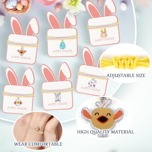 24 Sets Easter Bracelets with Cards, Happy Easter Gifts for Girls Women String Bracelets Bulk Cute Adjustable Bunny Egg Charm Bracelets for Teens Easter Basket Stuffers Jewelry4