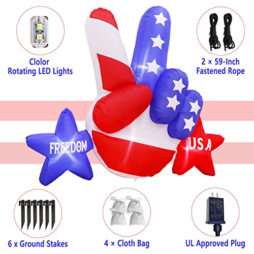Aerwo 6Ft Patriotic Independence Day 4Th Of July Inflatable, Victory Gesture Blow Up Patriotic Inflatable With Led Lights For Patriotic Decorations Independence Day Indoor Outdoor Yard Garden Decor #TOP3