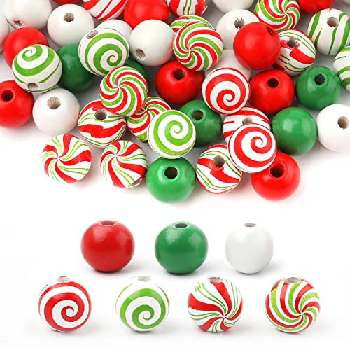 Luter 200pcs Christmas Wood Beads for Crafts, 16mm Santa Beads for DIY Party Supplies Decor, Green
