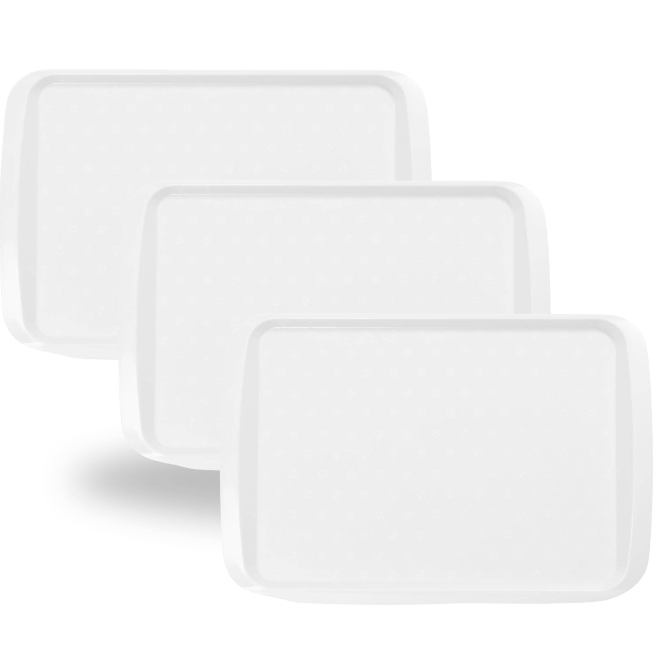 BuzzTrove Serving Trays | Durable Plastic Tea Tray & Dinner Tray | Trays for Eating on Lap, Food Serving & Snacks | Dishwasher Safe, Stackable (White, Pack of 3 (43.3 x 30.5 x 3 cm))