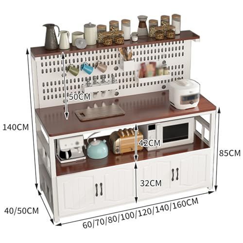 Kitchen Island Storage Baker's Rack con pannello posteriore perforato Bar Controsoffitto Scaffale Utility Marrone e Bianco 100x50x140cm Multi funzionale nizer per cucina e casa Storage - immagine 3
