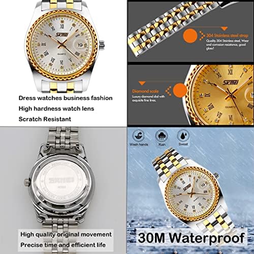 SKMEI Watches for Couples Men and Women His and Hers Pair Watch Set Husband Wife Valentines Matching Wedding Gifts Classic Stainless Luxry Business Waterproof Quartz Analog Wrist Watch