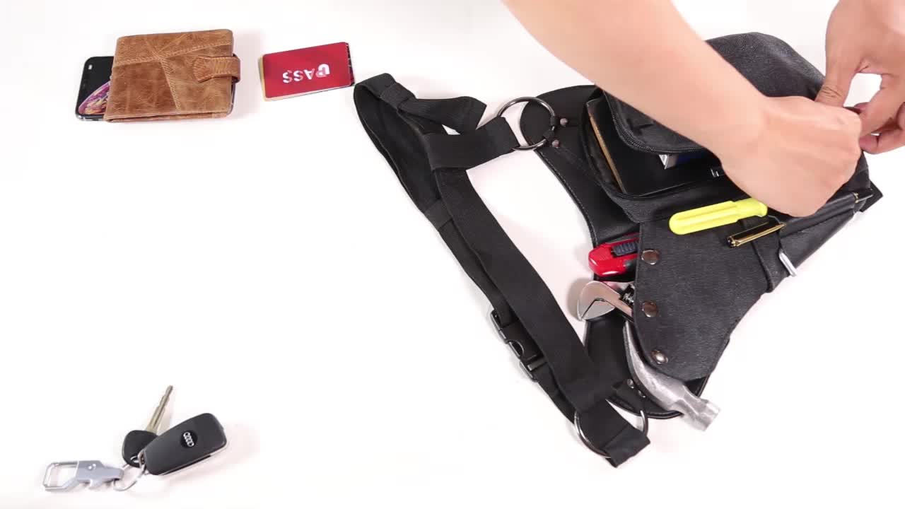 Eshow Beintasche Motorrad klein für Damen & Herren Schultertasche Bein Hüfttasche leicht wasserdicht Schwarz aus Canvas… – Bild 8