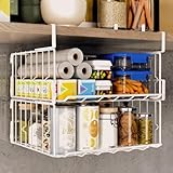 NATTY NING【吊り下げ収納バスケット 折りたたみ可能 積み重ね可能】 穴あけ不要 キッチン収納ラック 省スペース 落下防止設計 戸棚/キッチン収納用（ホワイト 1個セット）