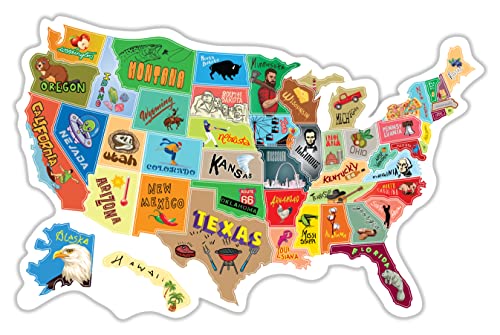 Image of RV State Travel USA Map Vinyl Sticker - Camper Trailer Decals for Window with State Flag - Road Trip Map of America - Waterproof, UV Protection for Window, Door or Wall (Simple)