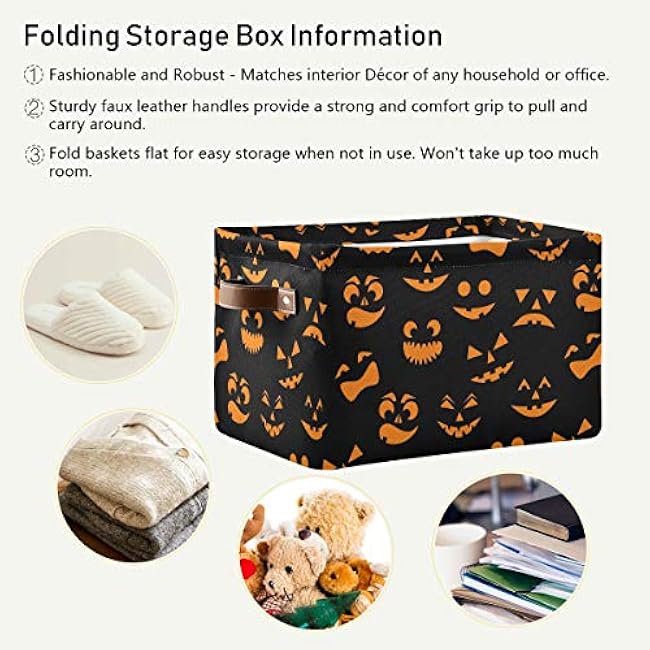 Halloween Basket Cute Halloween Baskets with Handles Collapsible Organizer Box Shelf Storage Baskets for Holiday Home Decor 1PC