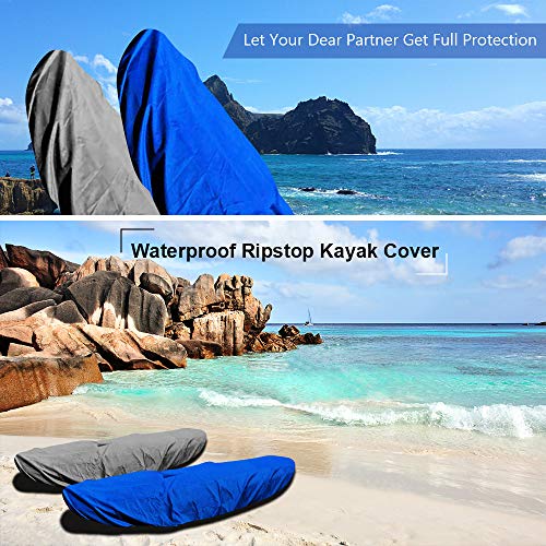 RONGT Kayak Canoe Cover Waterproof Canoe Storage Dust Sunblock Cover Offers UV Protection for Fishing Boat, Hobie Pro Angler, Rowing Shell Paddle Board 7 Sizes - Thumbnail 4