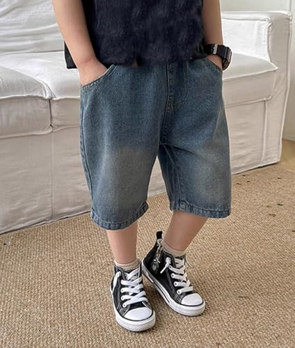 Pantalones cortos vaqueros holgados para jóvenes con cintura elástica de pierna ancha de siete octavos 5