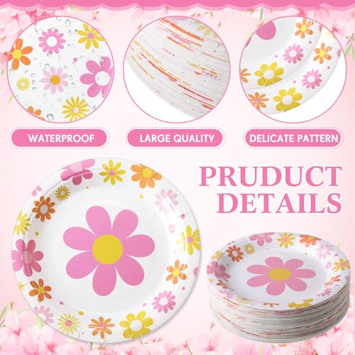 Image of Funnymoom 60 Pcs 7 Inch Groovy Daisy Birthday Paper Plates Retro Hippie Boho Disposable Dessert Plates Flower Party Supplies for Birthday Bridal Baby Shower Wedding Tea Party Decoration