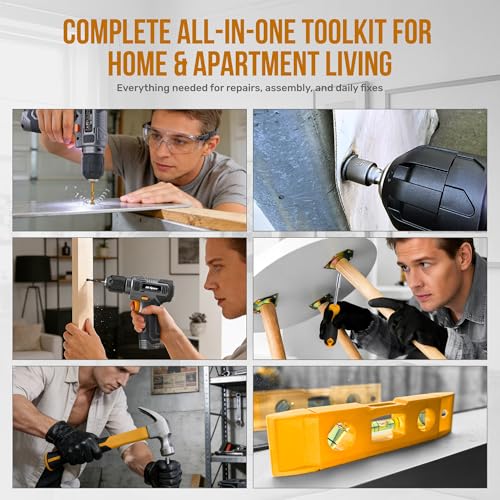 Image of Hi-Spec 8V Cordless Drill Set & Household Tool Kit - USB Rechargeable, Gray