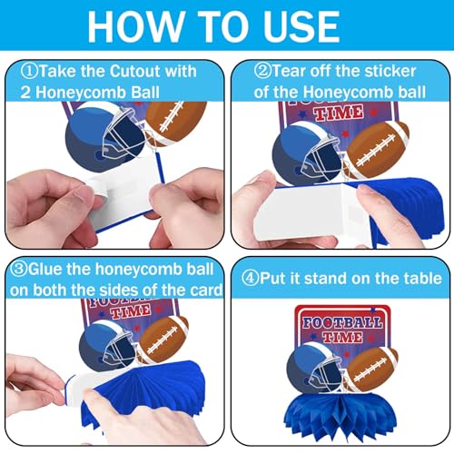 Qpout MP4TG138-US 9Pcs Football Party Decorations Football Table Centerpiece Football Honeycomb Centerpieces Table Toppers Super Bowl Party Honeycomb Table Toppers Rugby Football Sports Theme Decorations thumb #2