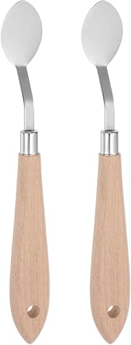 2pcs No.20 Paleta Cuchillos 0.866 in Ancho Acero Inoxidable Oval Espátula Pintura Pallet Cuchillo con Mango de Madera para Óleo Acrílico Mezcla de