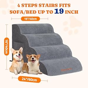   Dog-Stairs-for-Small-Dogs-Pawtners-4-Steps-Dog-Ramp-for-High-Bed-Foam-Pet-Stairs-for-Large-Cat-and-Medium-Dogs-Dog-Steps-for-Dogs-to-Get-on-Bed-for-Couch-Sofa-Bed-Grey