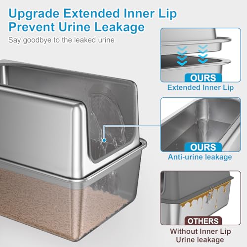 Image of 16'' High Sides XXXL All Stainless Steel Cat Litter Box with Lid,8'' Deep Metal Litter Box for Big Cats,Extra Large Litter Boxes with High Wall Enclosure,Anti-Leakage,Never Absorbs Odors,Non-Sticky