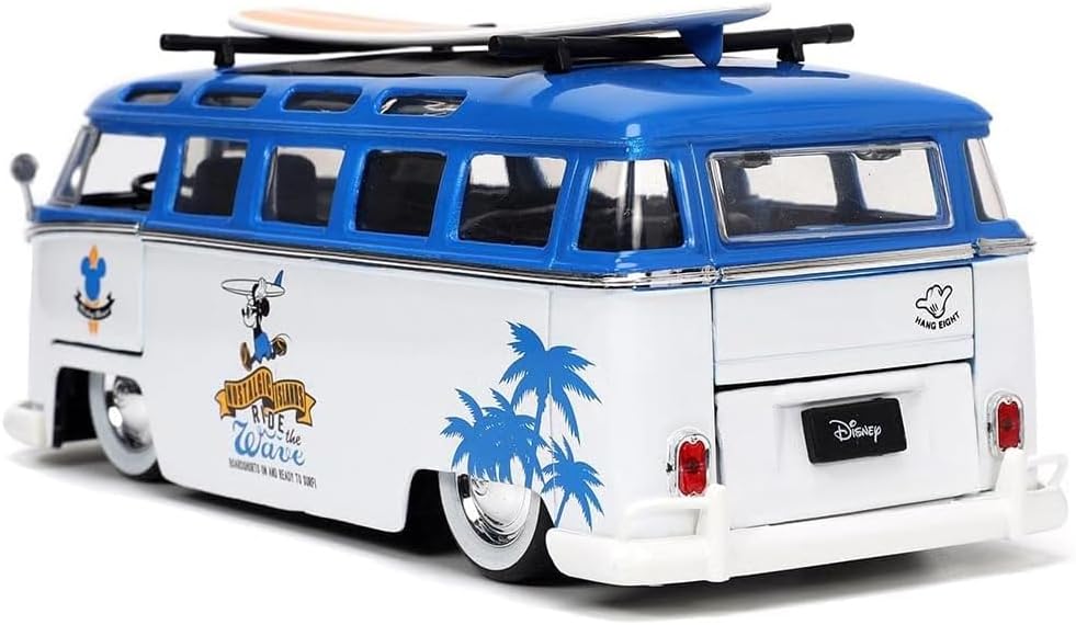 Disney Mickey and Friends 1:24 Volkswagen T1 Bus Die-cast Car w/ 2.75" Mickey Mouse Figure, Toys for Kids and Adults